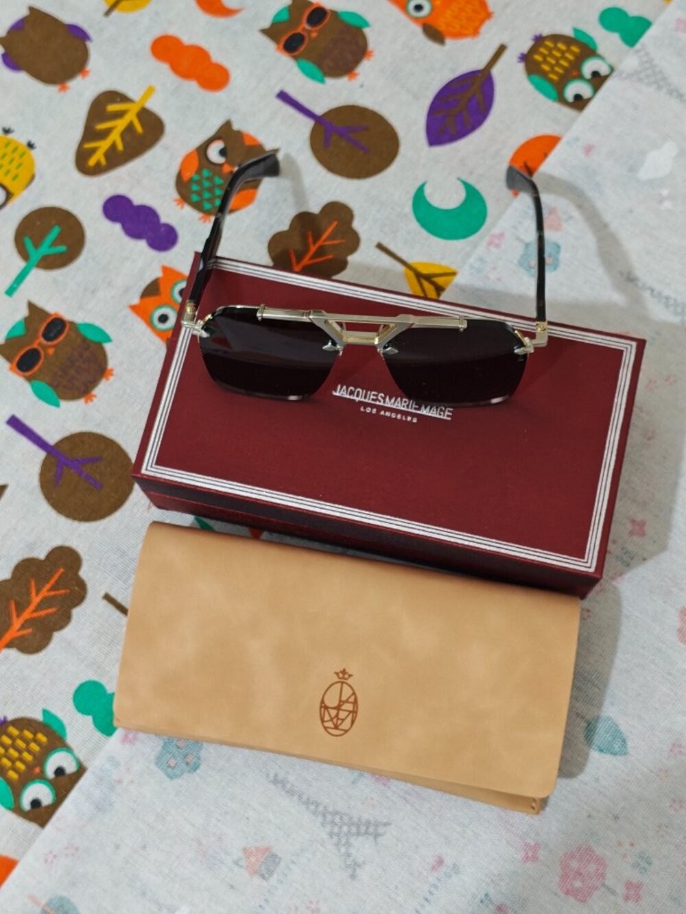 Unisex Jacques Marie Mage Rimless Geometric Sunglasses Complete Box Set